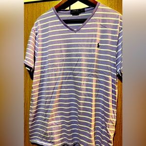 Authentic Polo Ralph Lauren Stripped V neck purple T Shirt Mens Size XL